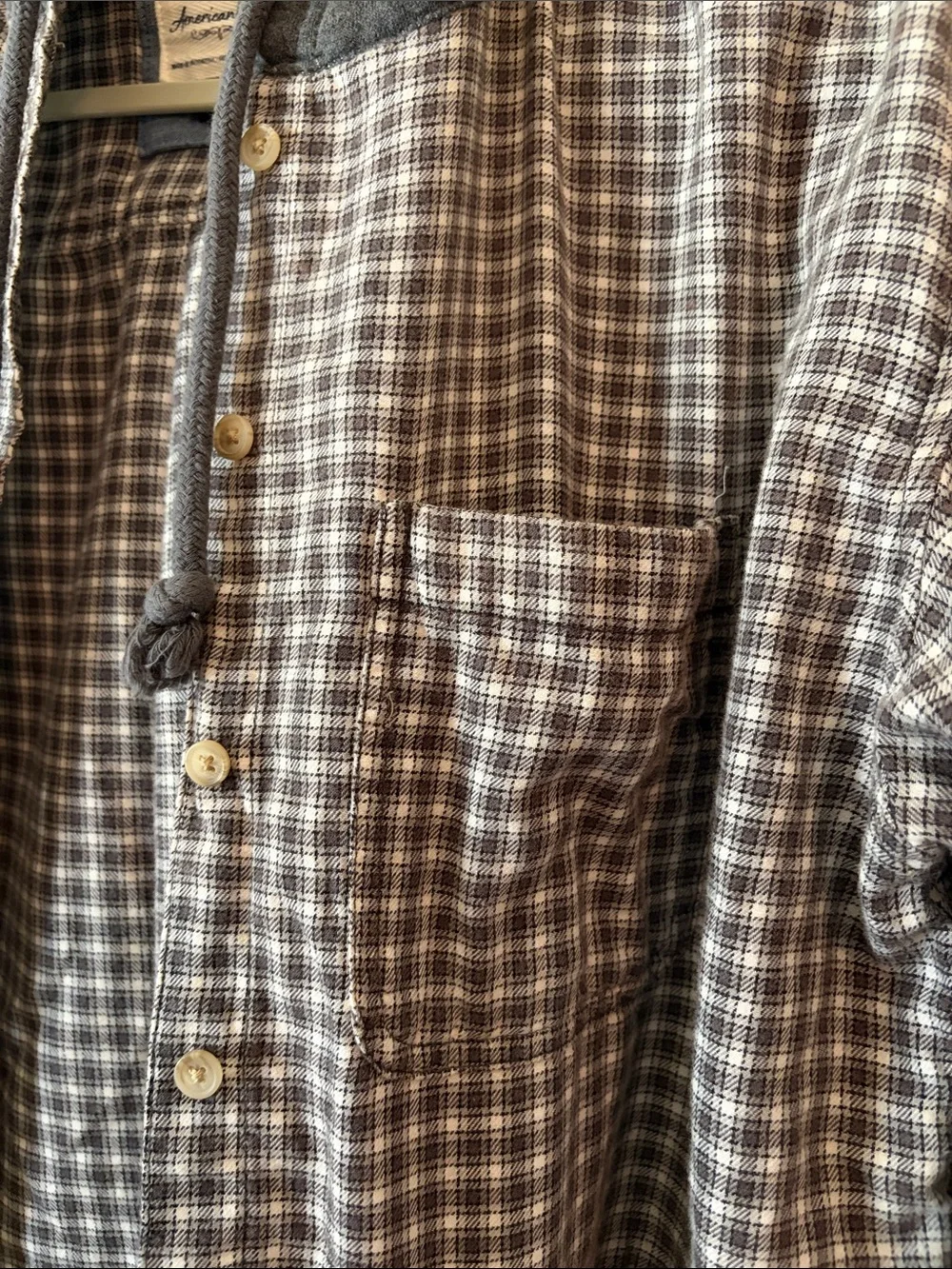 American Eagle Cropped Button-Up Hoodie Flannel Jacket- - Picture 2 of 9